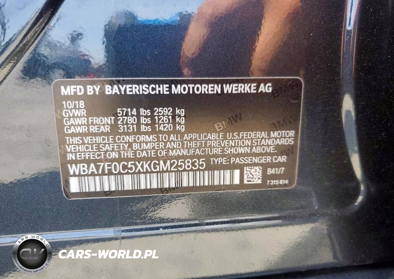 2019 BMW 750 I VIN:WBA7F0C5XKGM25835 - 12