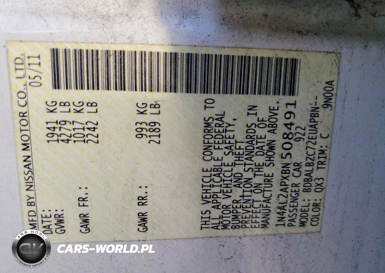 2011 Nissan Altima 2.5 VIN:1N4AL2APXBN508491 - 13