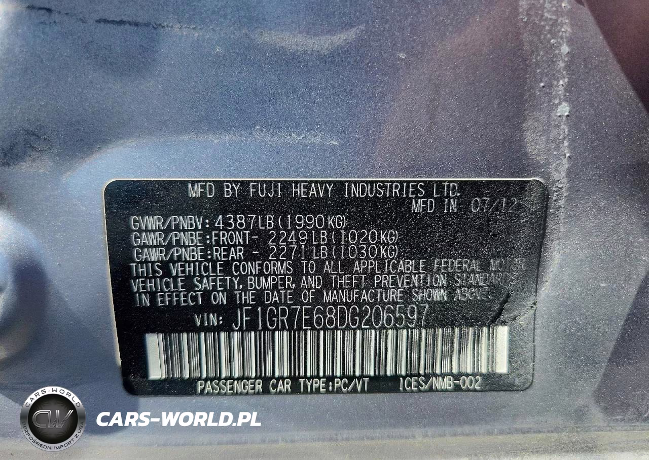 2013 Subaru Impreza Wrx VIN:JF1GR7E68DG206597 - 13