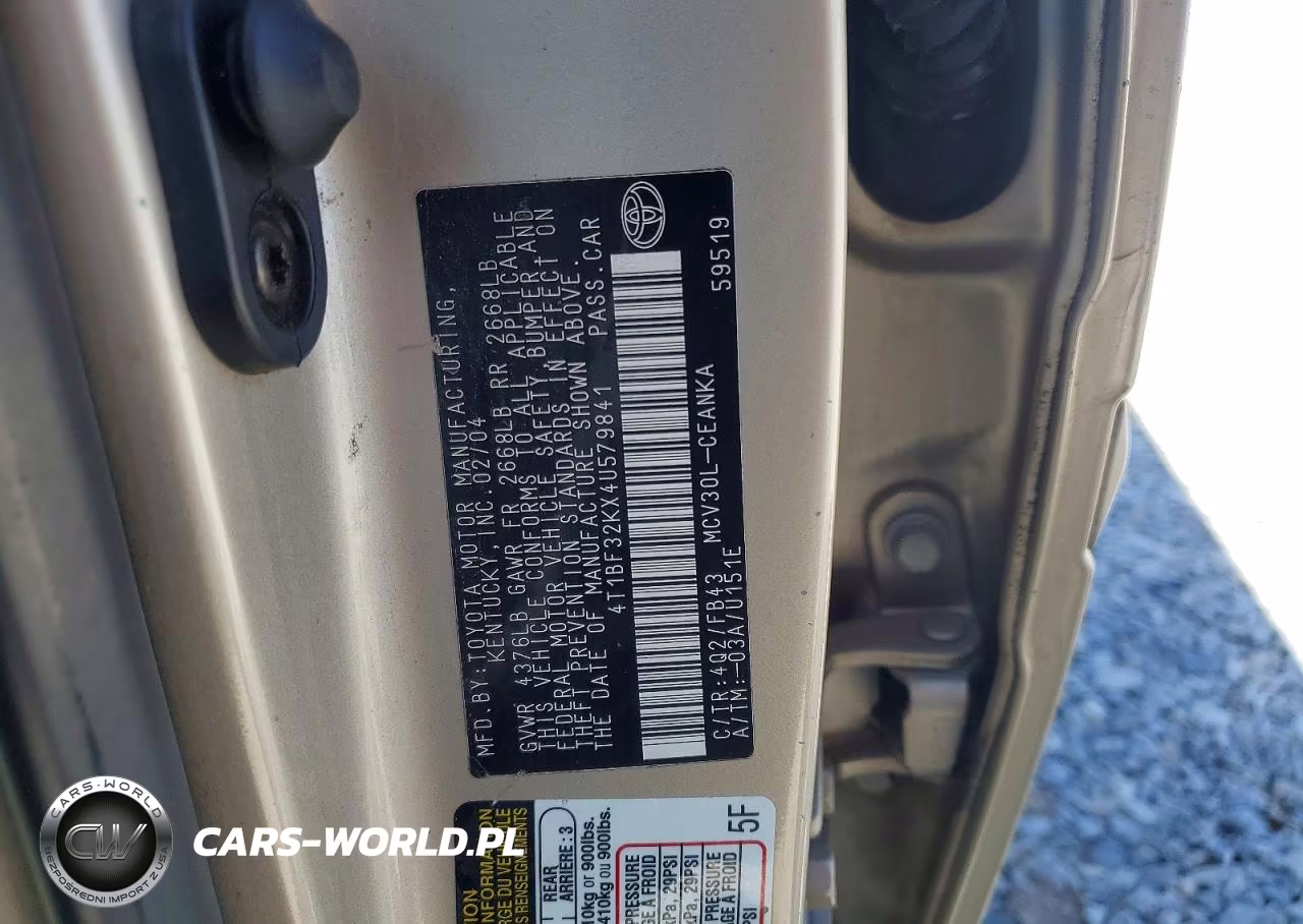2004 Toyota Camry VIN:4T1BF32KX4U579841 - 12