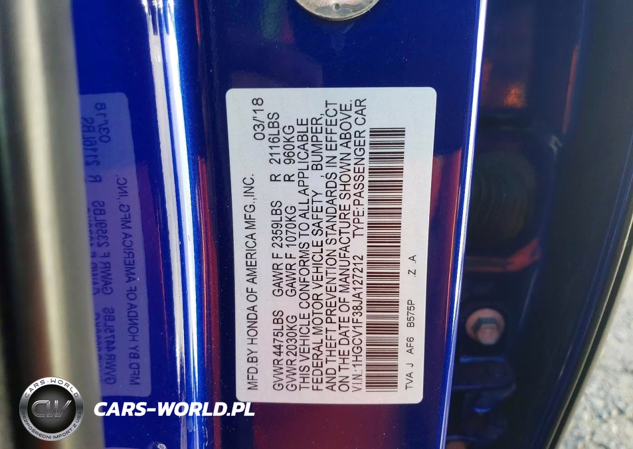 2018 Honda Accord Sport VIN:1HGCV1F38JA127212 - 12