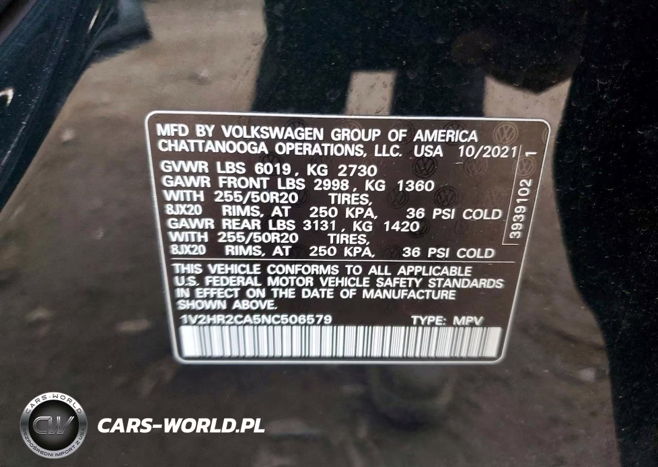 2022 Volkswagen Atlas Se VIN:1V2HR2CA5NC506579 - 12
