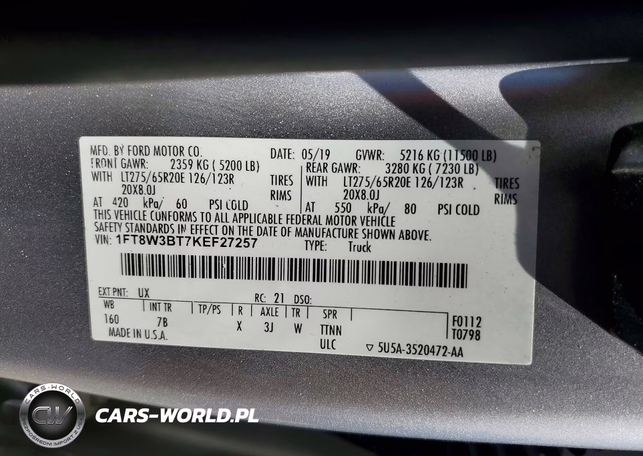 2019 Ford F350 Super Duty VIN:1FT8W3BT7KEF27257 - 12