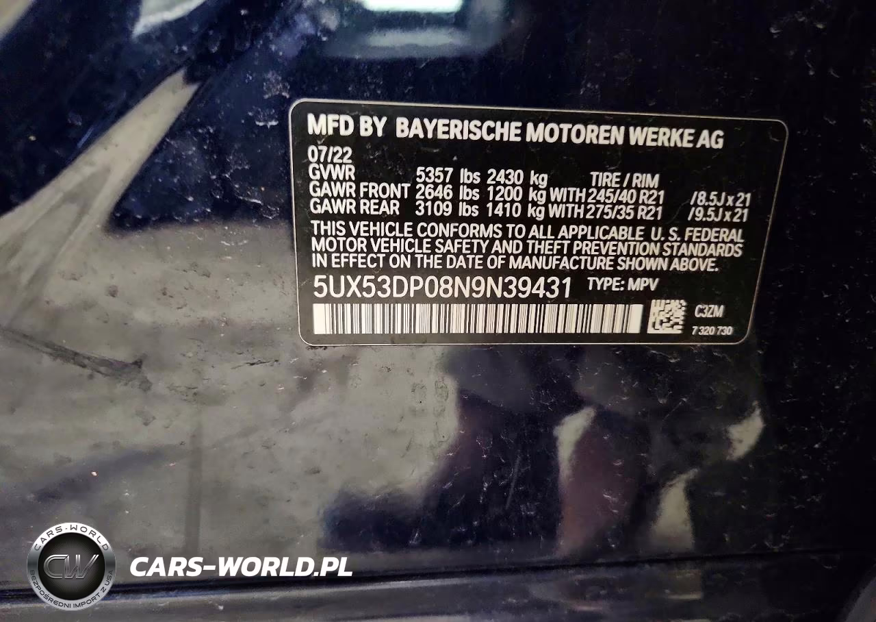 2022 BMW X3 xDrive30I VIN:5UX53DP08N9N39431 - 13