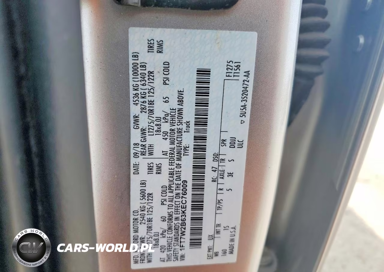 2019 Ford F250 Super Duty VIN:1FT7W2B63KEC76009 - 12