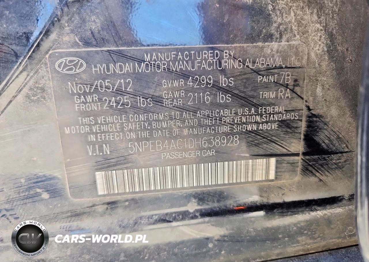 2013 Hyundai Sonata VIN:5NPEB4AC1DH638928 - 13