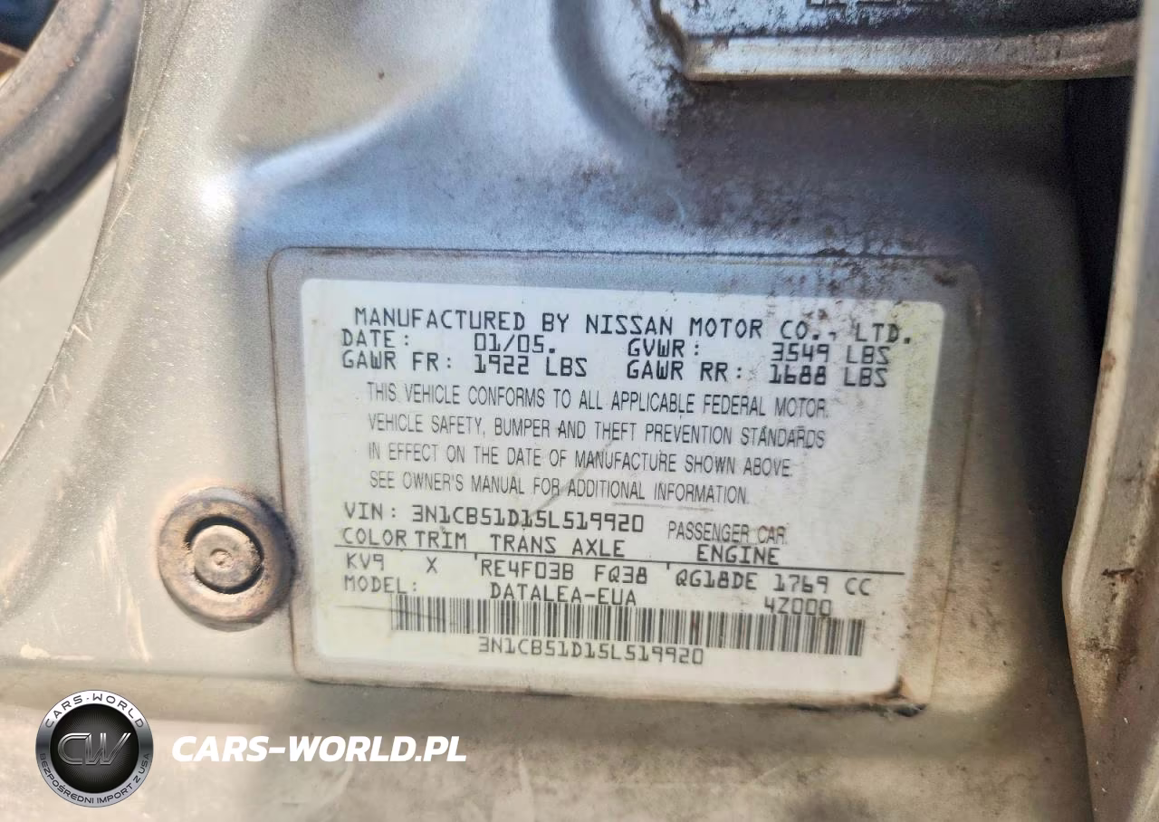 2005 Nissan Sentra 1.8 VIN:3N1CB51D15L519920 - 12