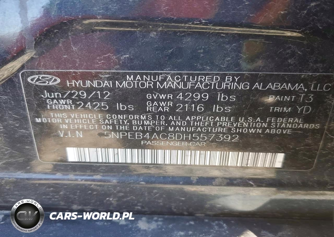 2013 Hyundai Sonata Gls VIN:5NPEB4AC8DH557392 - 12