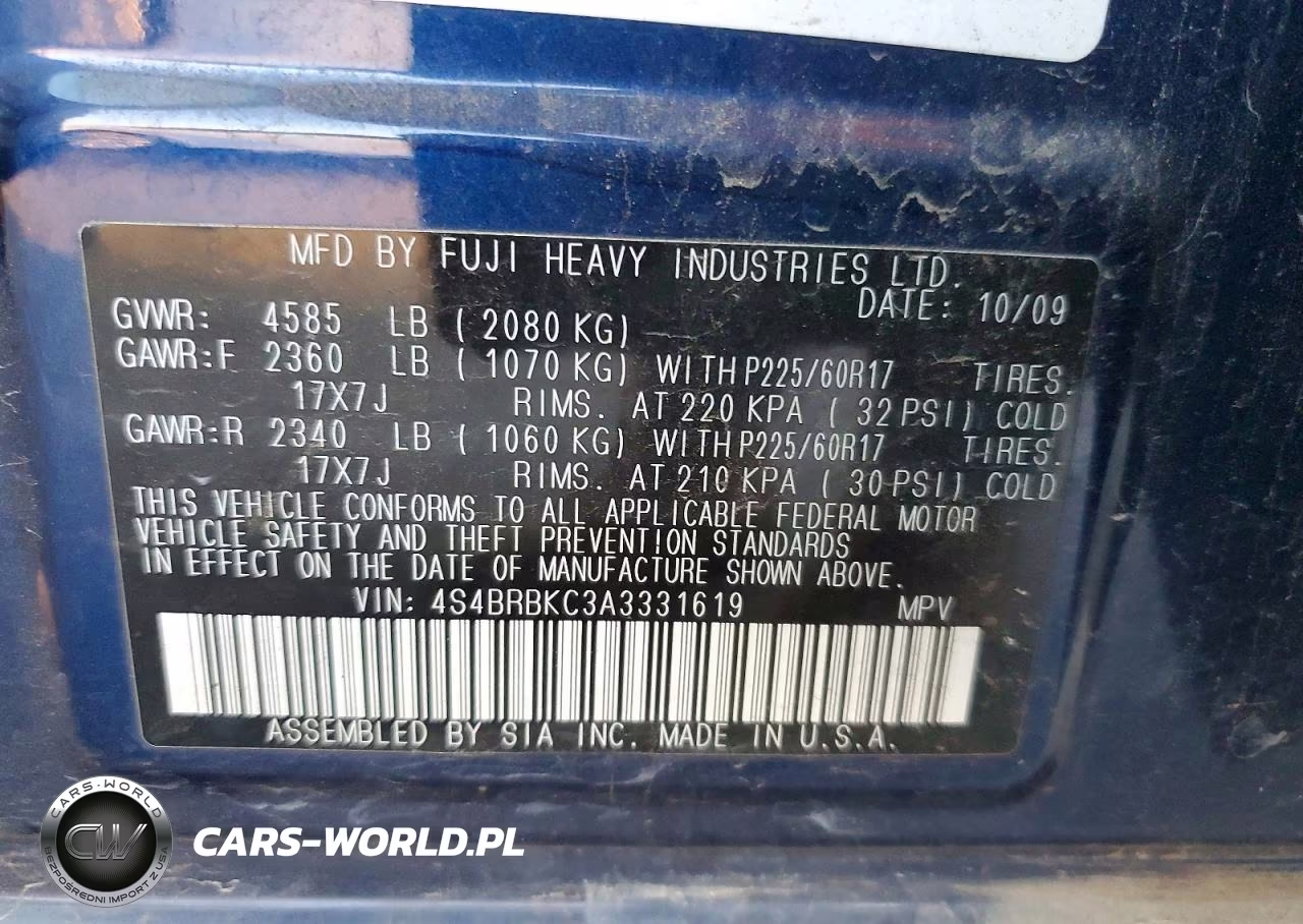 2010 Subaru Outback 2.5I Limited VIN:4S4BRBKC3A3331619 - 13