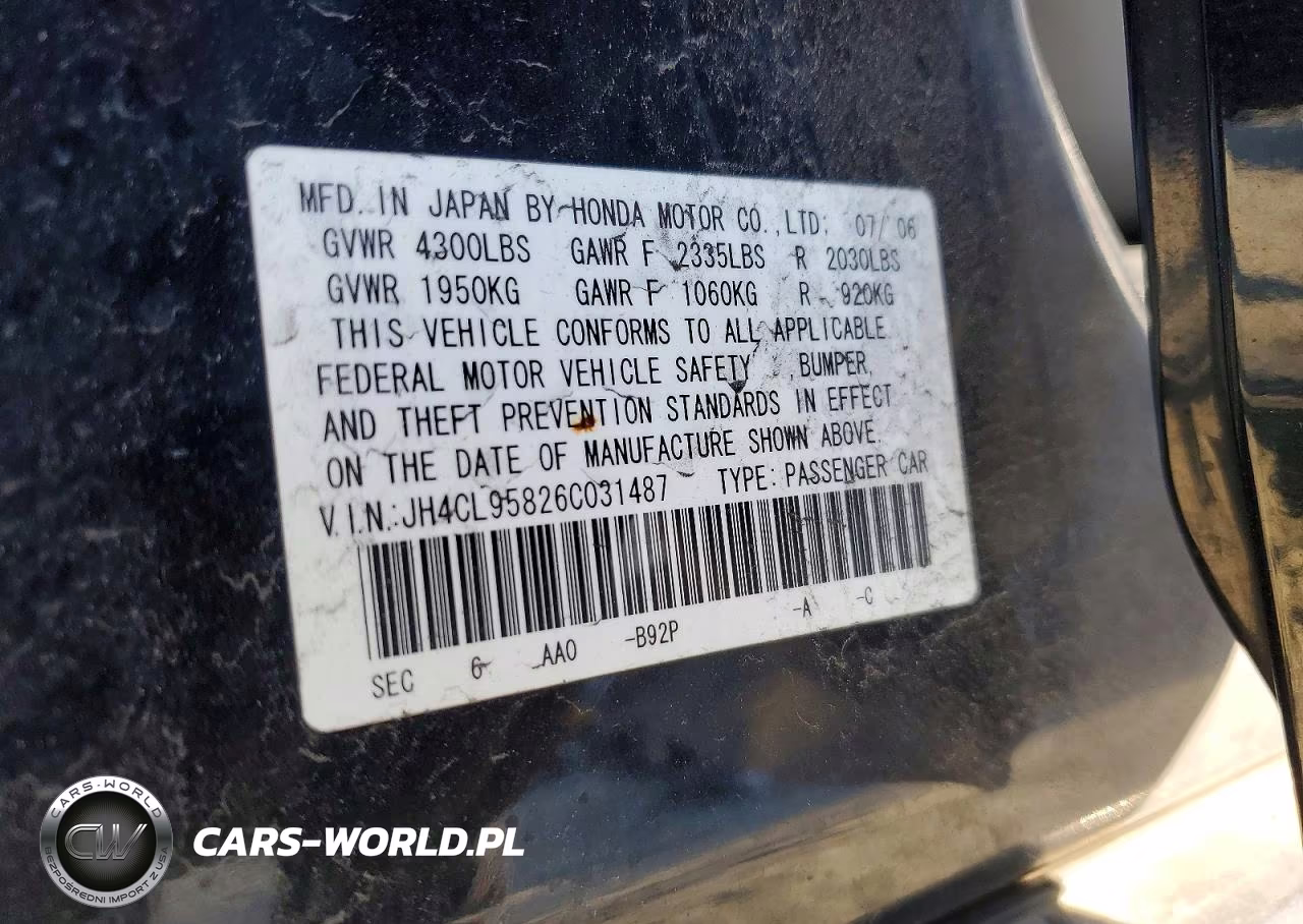 2006 Acura Tsx VIN:JH4CL95826C031487 - 12