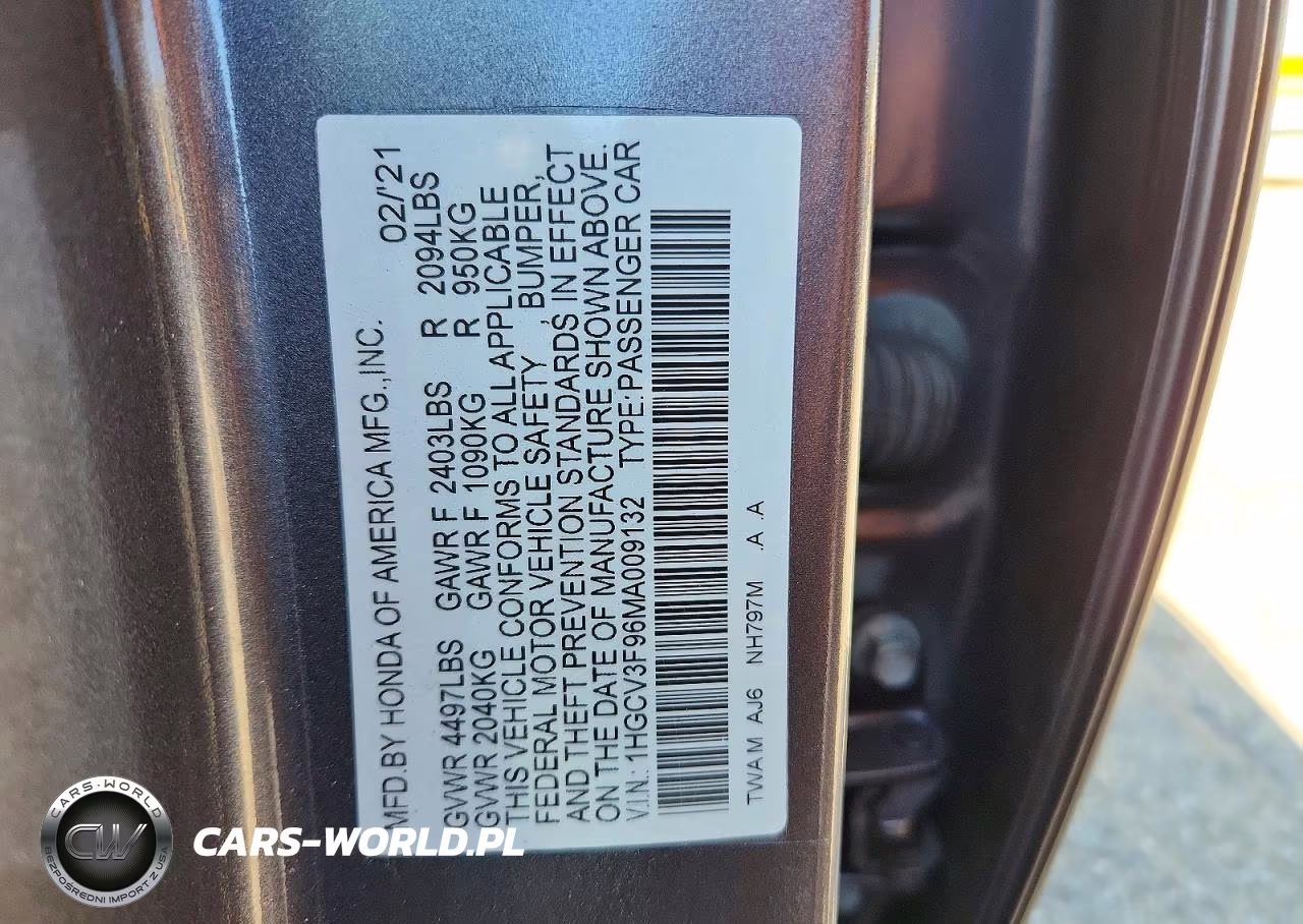 2021 Honda Accord Touring Hybrid VIN:1HGCV3F96MA009132 - 12