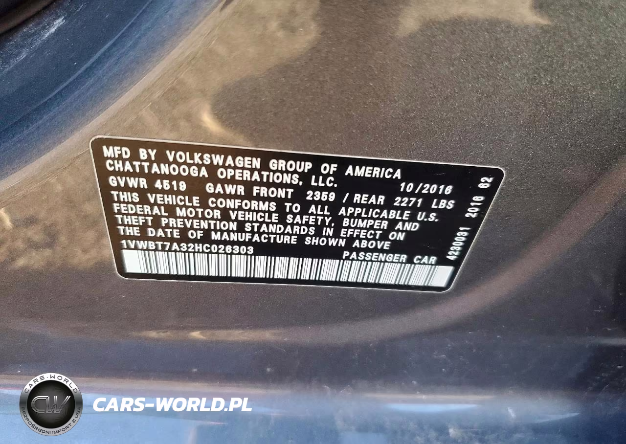 2017 Volkswagen Passat Se VIN:1VWBT7A32HC026303 - 12