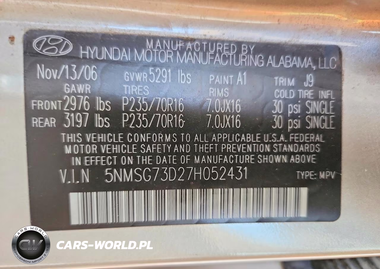 2007 Hyundai Santa Fe Gls VIN:5NMSG73D27H052431 - 13
