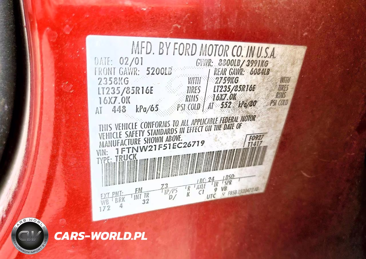 2001 Ford F250 Super Duty VIN:1FTNW21F51EC26719 - 13