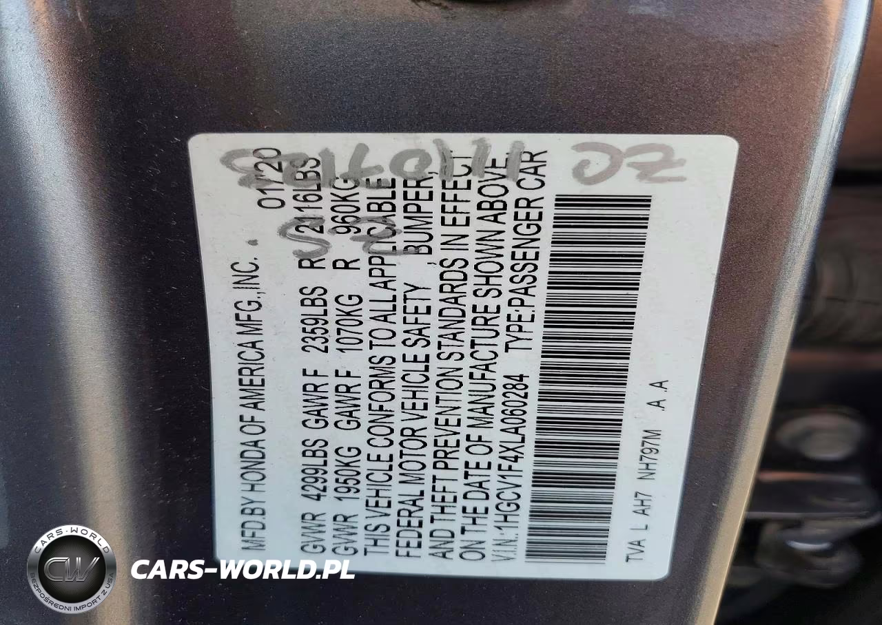 2020 Honda Accord Ex VIN:1HGCV1F4XLA060284 - 12