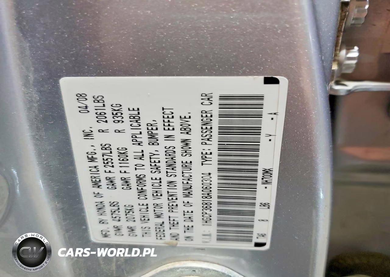 2008 Honda Accord Exl VIN:1HGCP36818A060304 - 12
