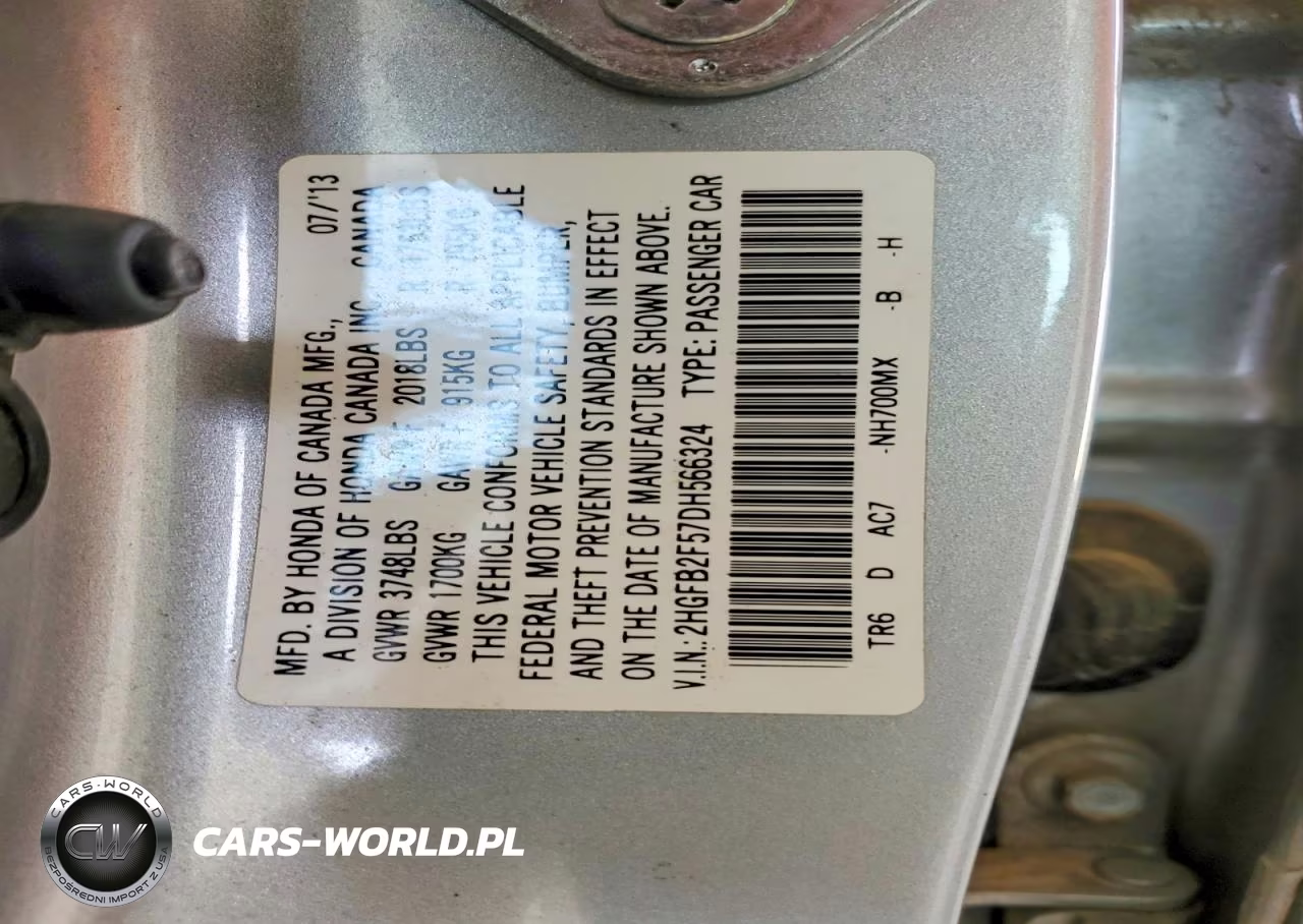 2013 Honda Civic Lx VIN:2HGFB2F57DH566324 - 12