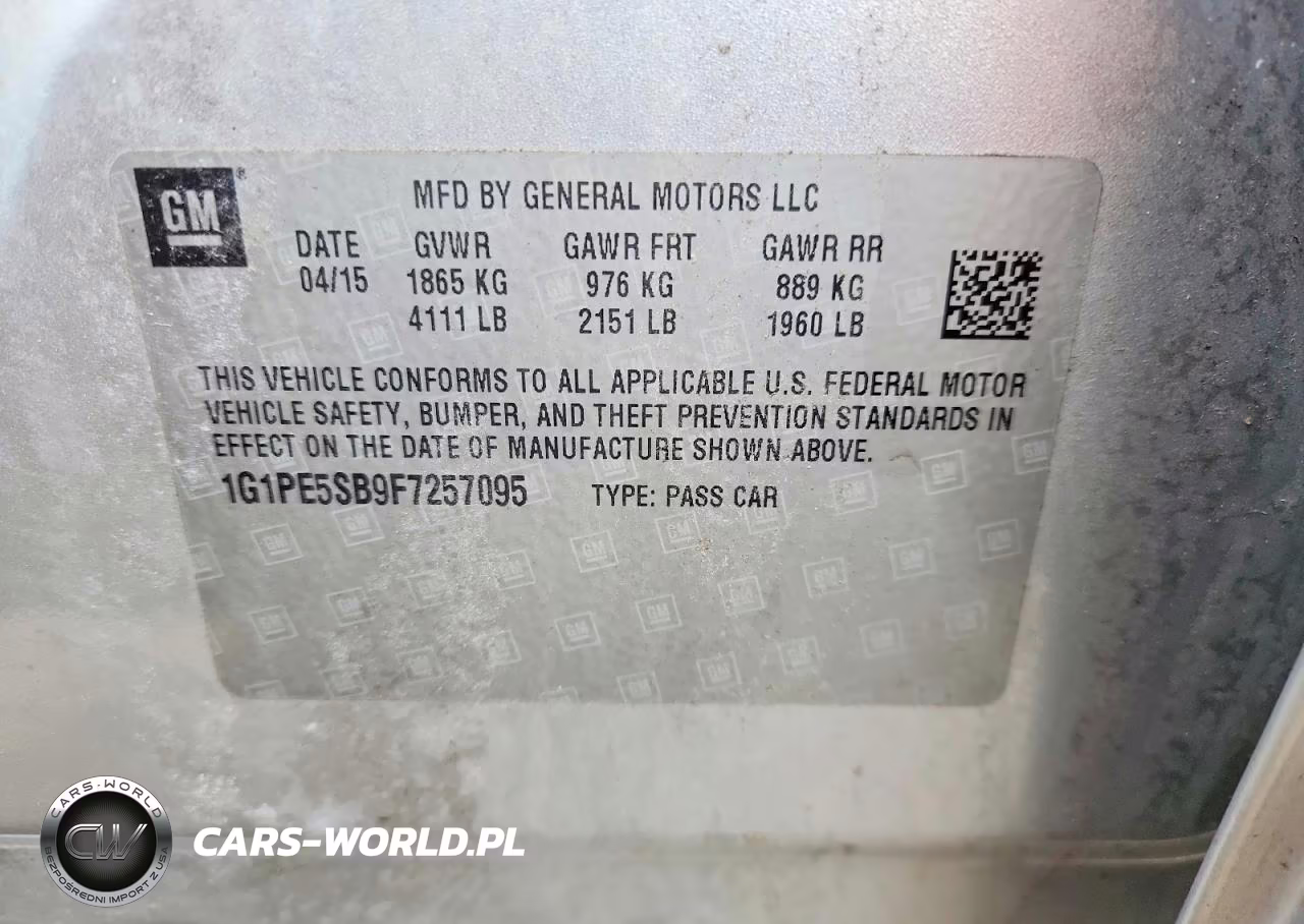 2015 Chevrolet Cruze Lt VIN:1G1PE5SB9F7257095 - 12