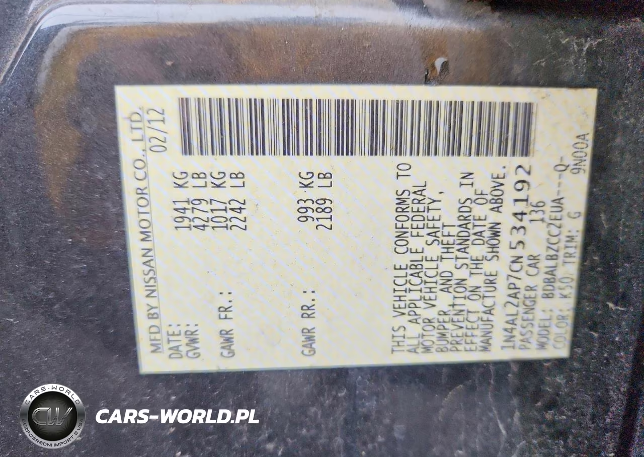 2012 Nissan Altima 2.5 VIN:1N4AL2AP7CN534192 - 12