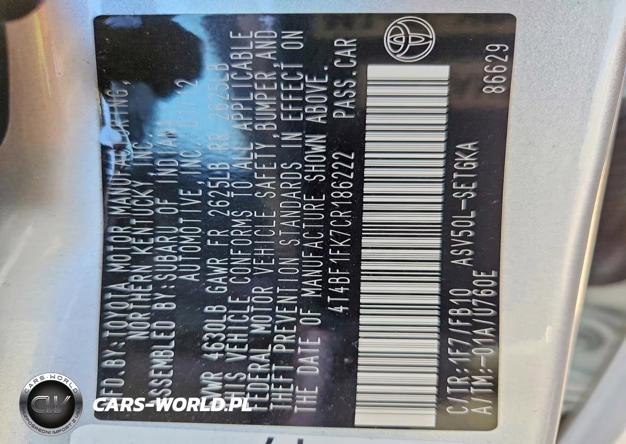 2012 Toyota Camry Xle VIN:4T4BF1FK7CR186222 - 12