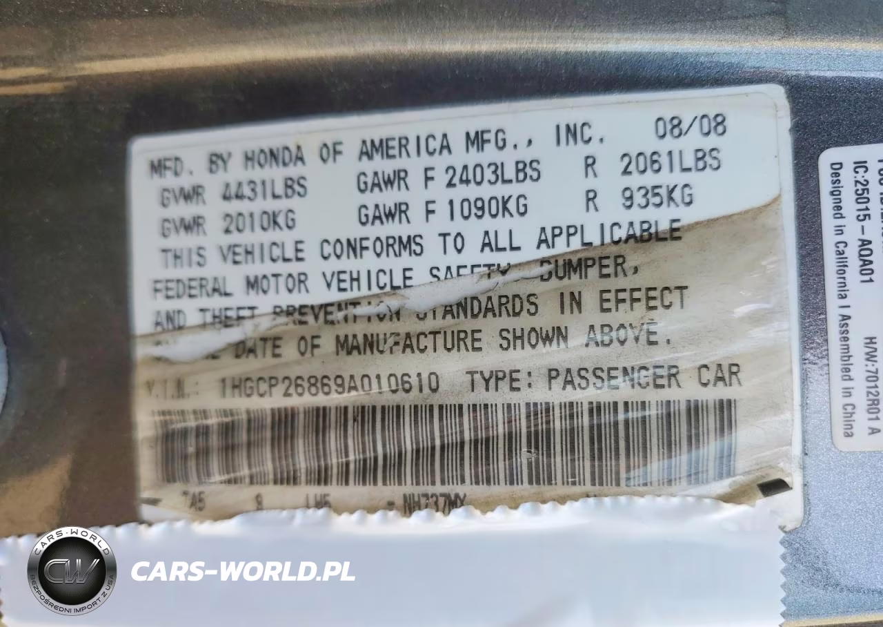 2009 Honda Accord Exl VIN:1HGCP26869A010610 - 12