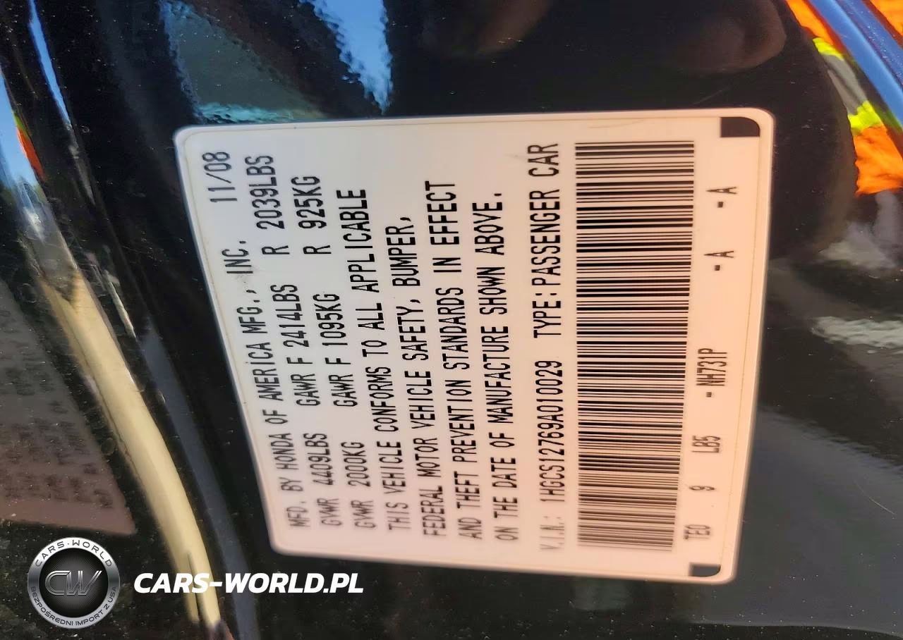 2009 Honda Accord Ex VIN:1HGCS12769A010029 - 12