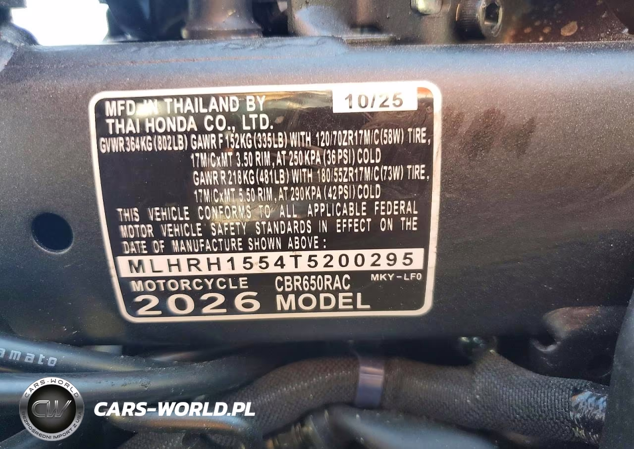 2026 Honda Cbr650 R VIN:MLHRH1554T5200295 - 8