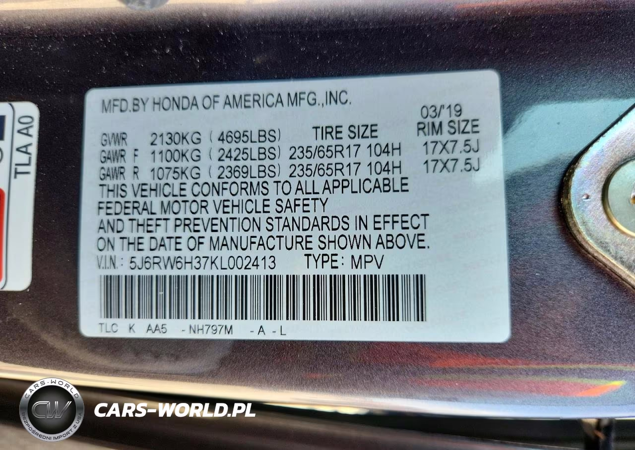 2019 Honda Cr-V Lx VIN:5J6RW6H37KL002413 - 14