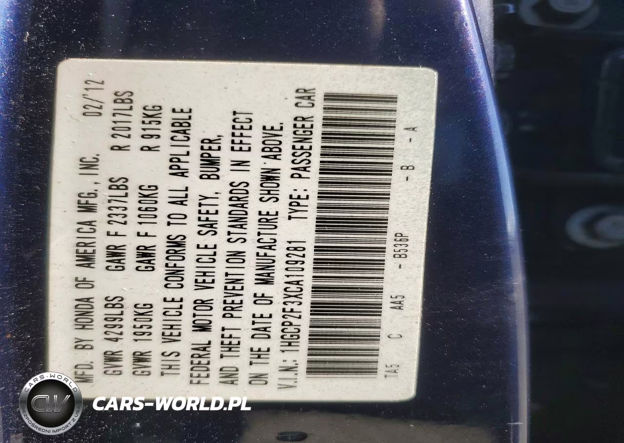 2012 Honda Accord Lx VIN:1HGCP2F3XCA109281 - 12