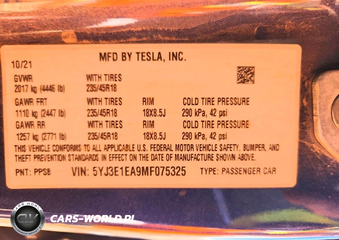 2021 Tesla Model 3 VIN:5YJ3E1EA9MF075325 - 12