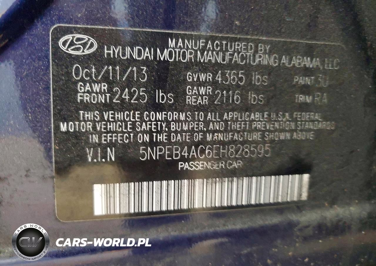 2014 Hyundai Sonata Gls VIN:5NPEB4AC6EH828595 - 12