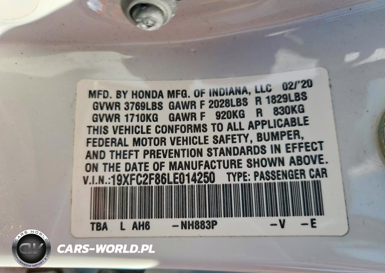 2020 Honda Civic Sport VIN:19XFC2F86LE014250 - 12