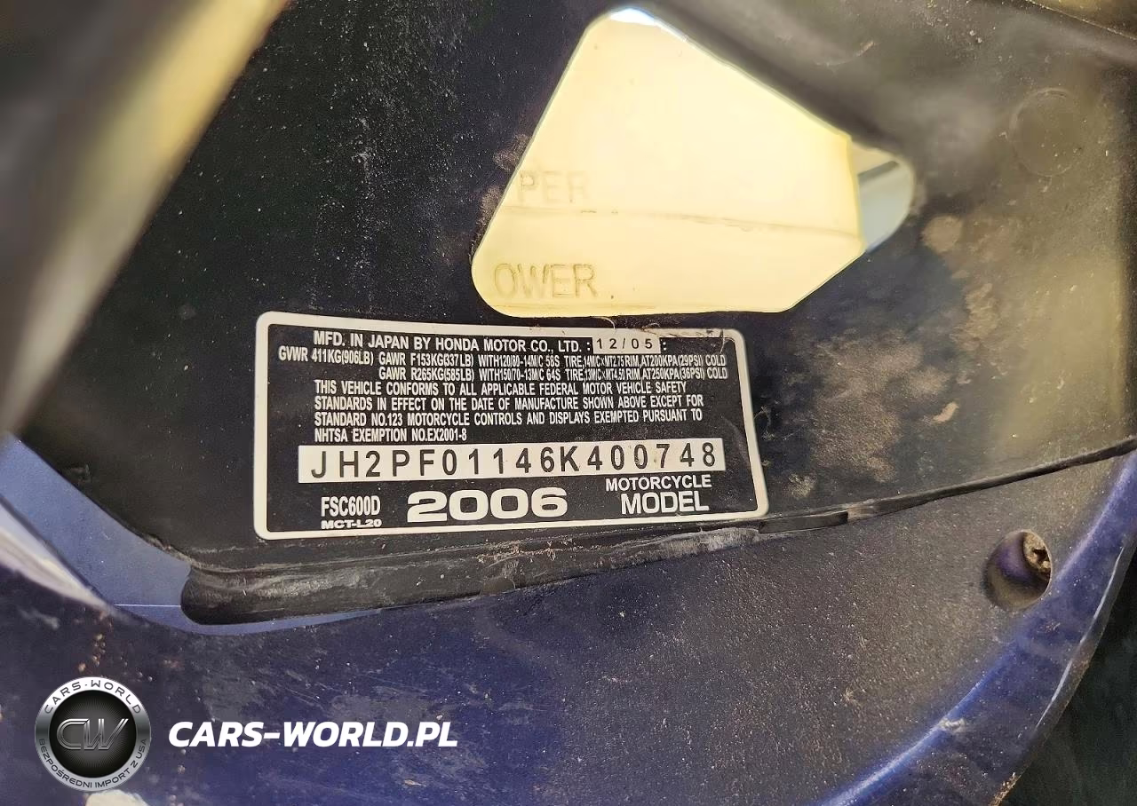 2006 Honda Fsc600 D VIN:JH2PF01146K400748 - 9