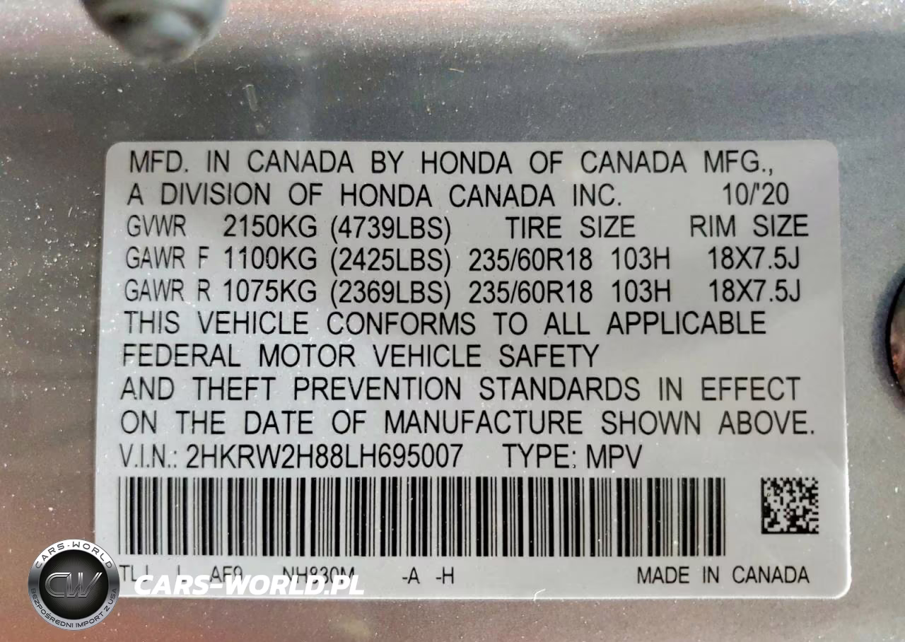 2020 Honda Cr-V Exl VIN:2HKRW2H88LH695007 - 14