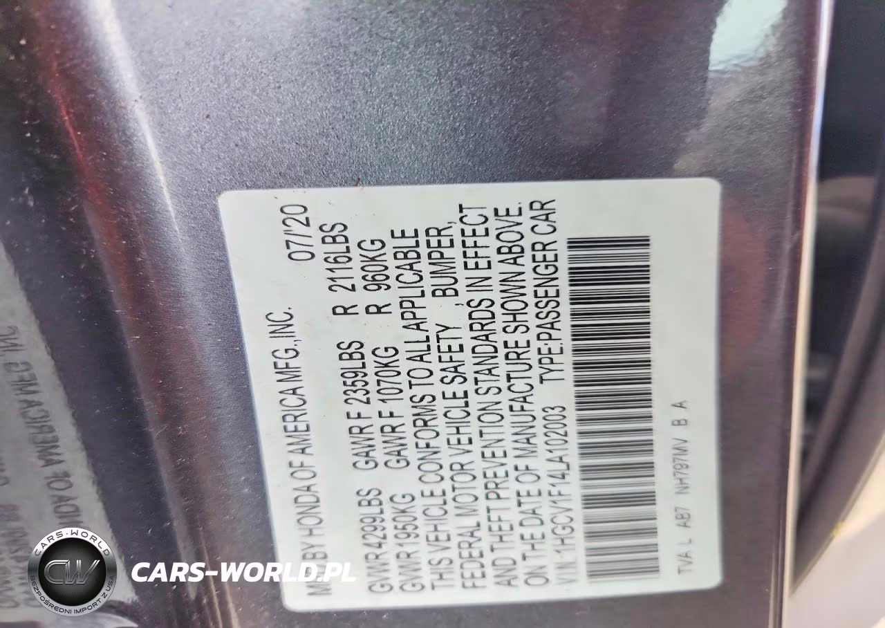 2020 Honda Accord Lx VIN:1HGCV1F14LA102003 - 12