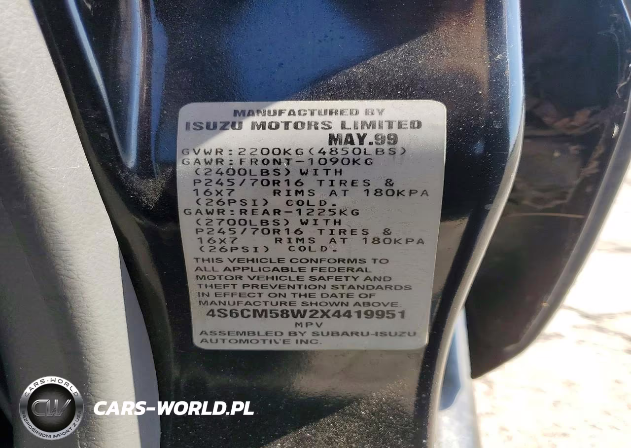 1999 Honda Passport Ex VIN:4S6CM58W2X4419951 - 13