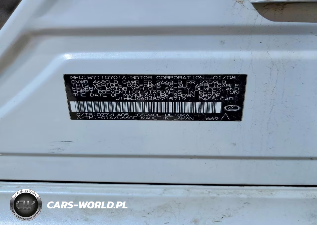 2008 Lexus Es 350 Base VIN:JTHBJ46G482215719 - 12