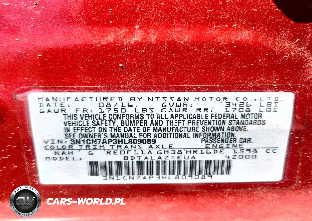 2017 Nissan Versa 1.6 S Plus VIN:3N1CN7AP3HL809089 - 12