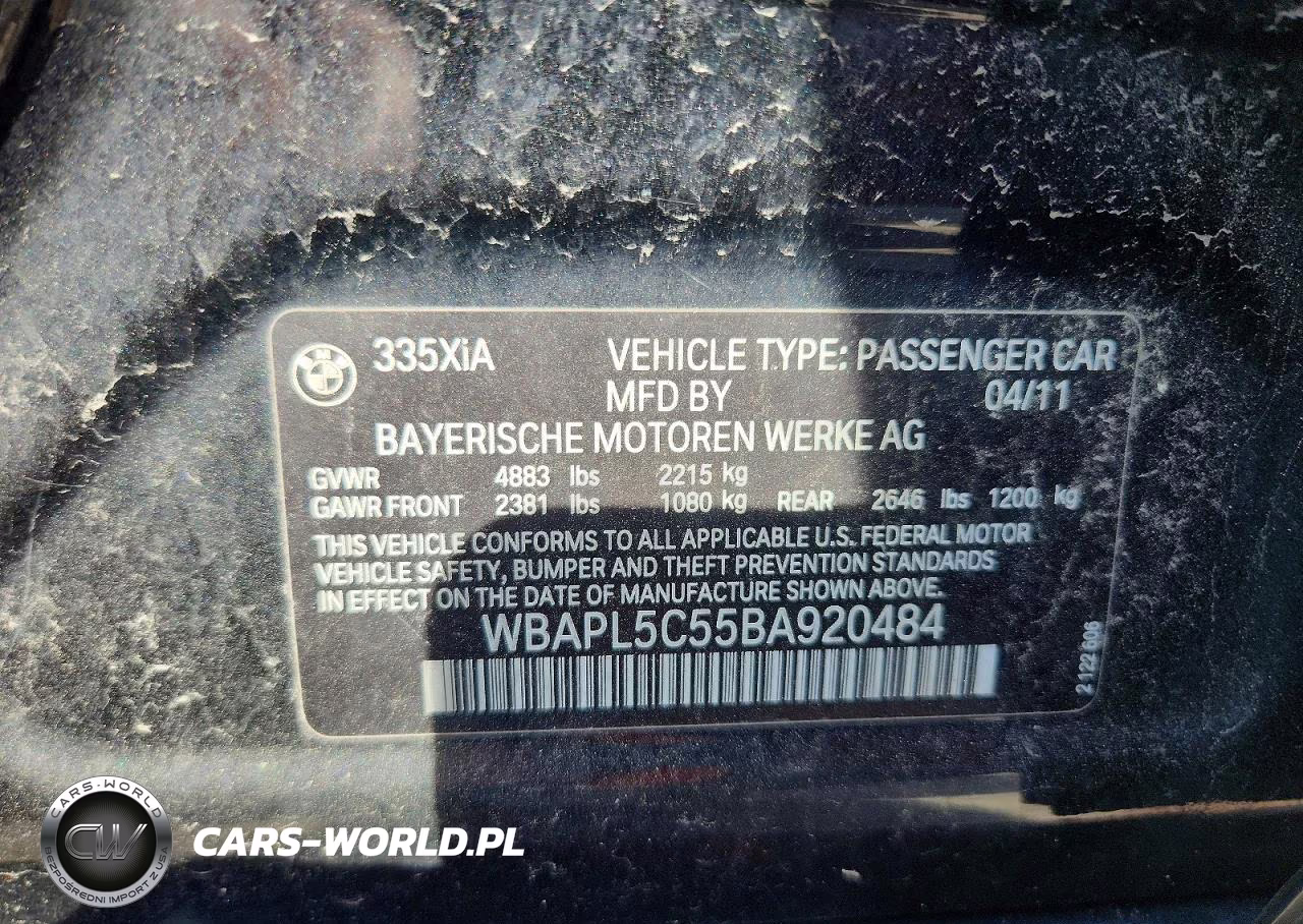 2011 BMW 335 Xi VIN:WBAPL5C55BA920484 - 12