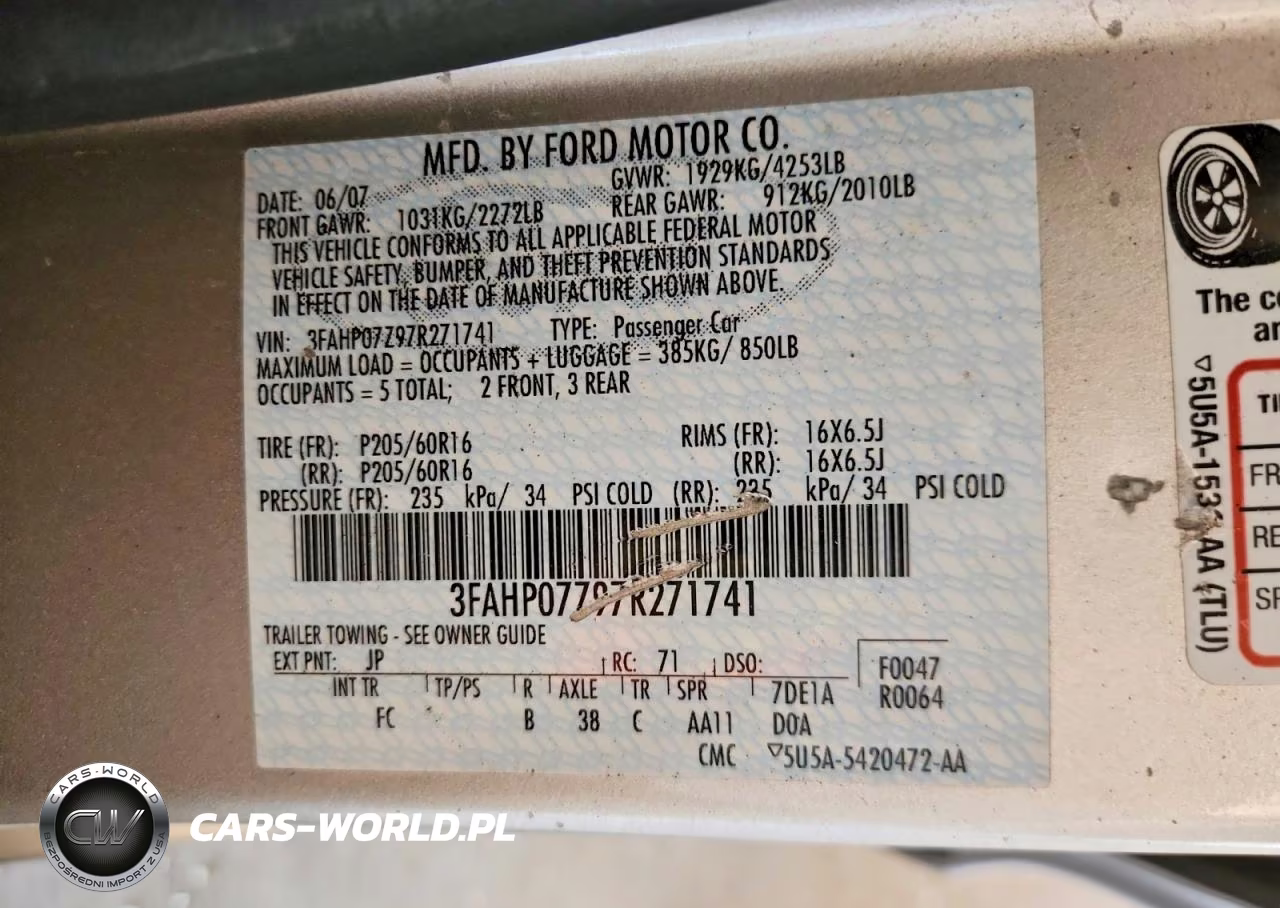 2007 Ford Fusion Se VIN:3FAHP07Z97R271741 - 12