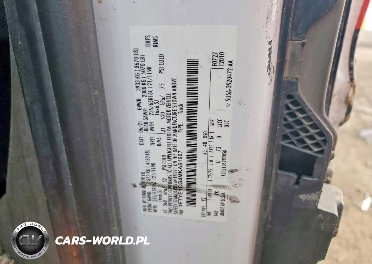 2021 Ford Trans 150 Utility - Service Van VIN:1FTYE1CG4MKA61607 - 12
