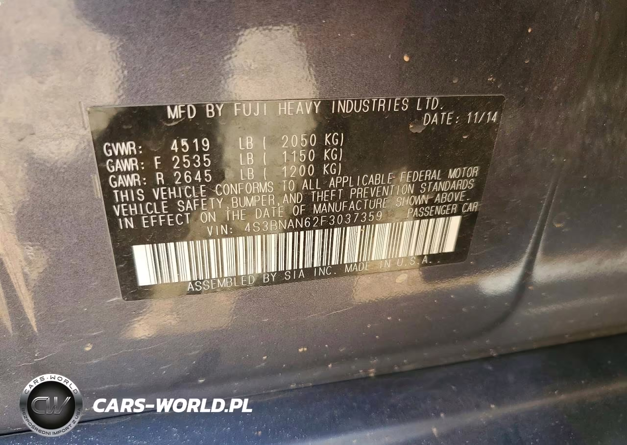 2015 Subaru Legacy 2.5I Limited VIN:4S3BNAN62F3037359 - 12