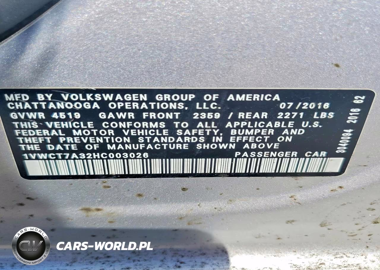 2017 Volkswagen Passat Sel Premium VIN:1VWCT7A32HC003026 - 12