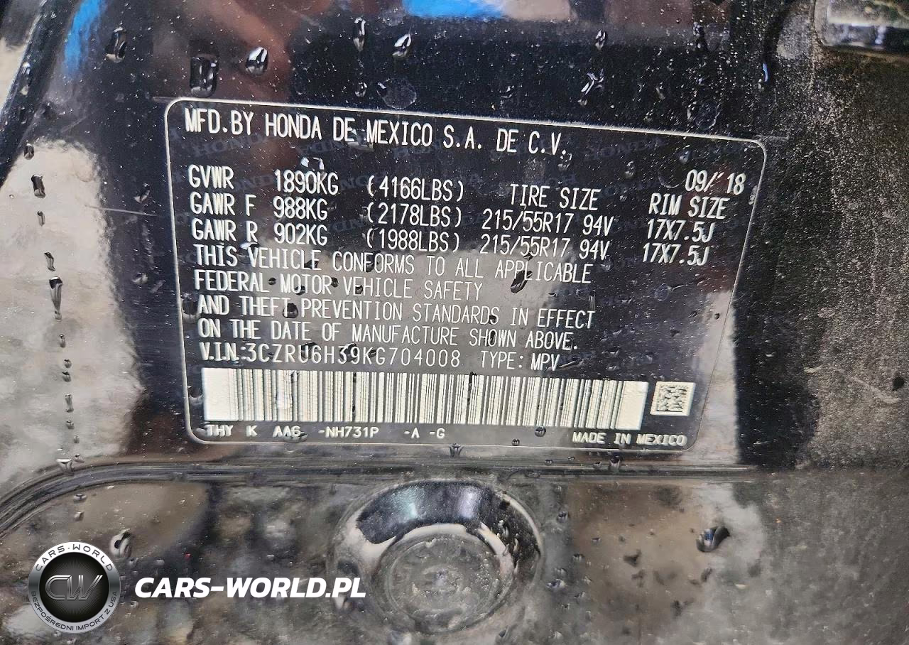 2019 Honda Hr-V Lx VIN:3CZRU6H39KG704008 - 12