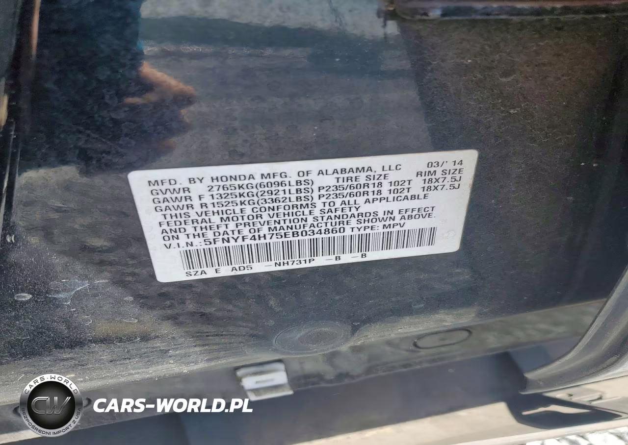 2014 Honda Pilot Exln VIN:5FNYF4H75EB034860 - 12
