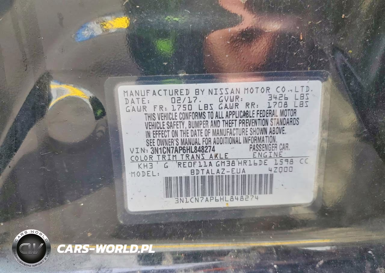 2017 Nissan Versa 1.6 S+ VIN:3N1CN7AP6HL848274 - 12