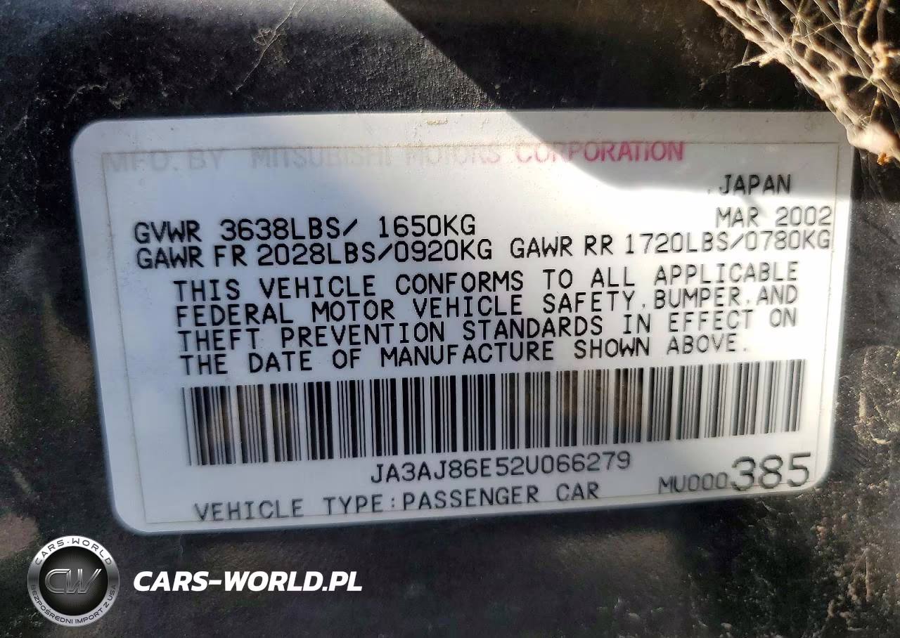 2002 Mitsubishi Lancer VIN:JA3AJ86E52U066279 - 12