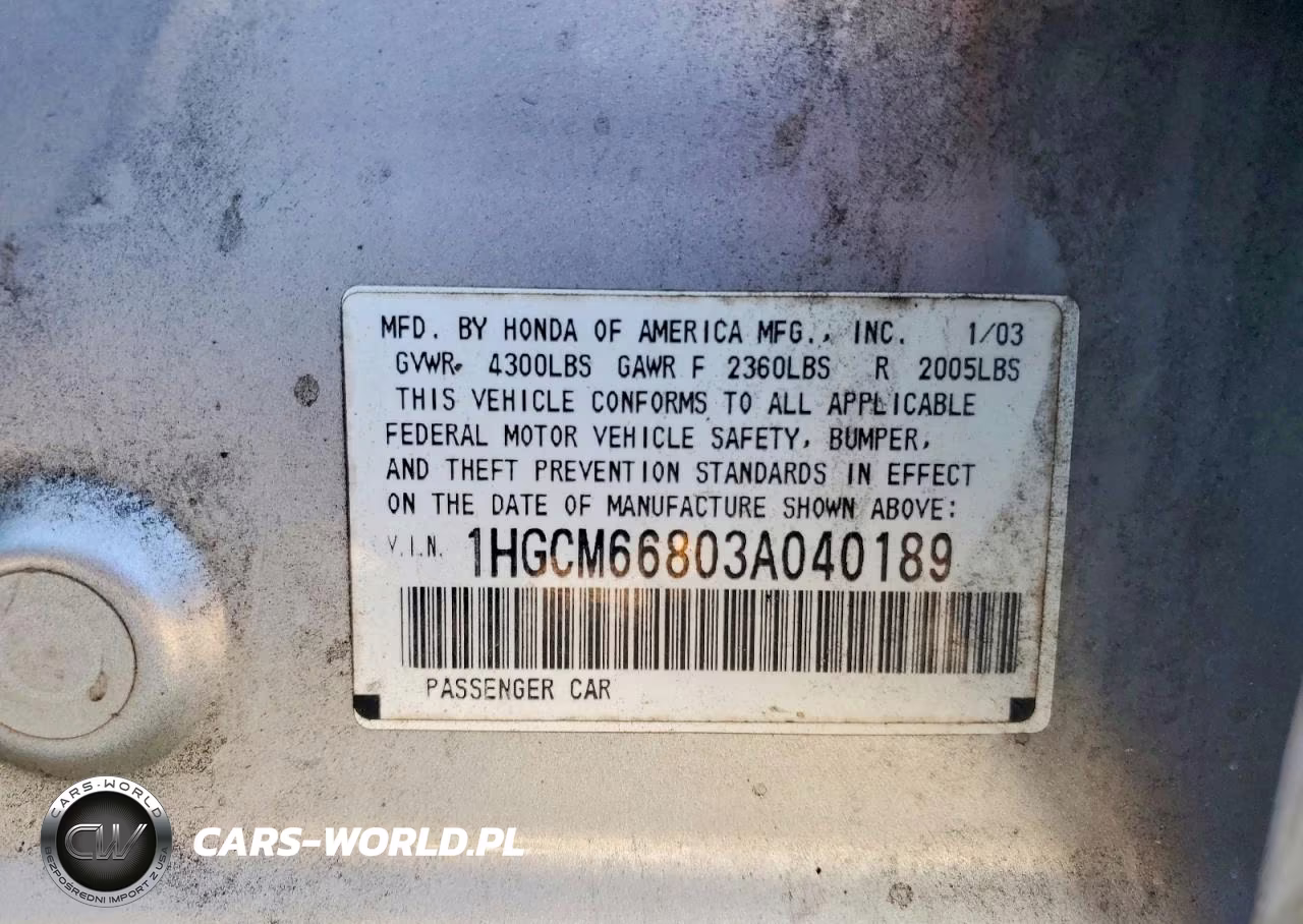 2003 Honda Accord Ex VIN:1HGCM66803A040189 - 12