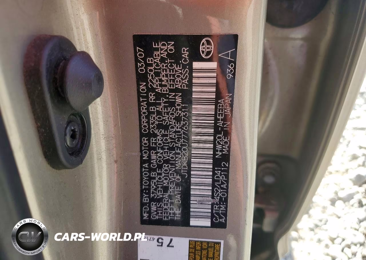 2007 Toyota Prius Base VIN:JTDKB20U777637311 - 13