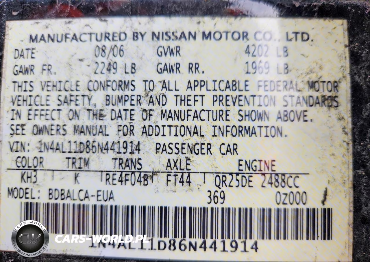 2006 Nissan Altima 2.5 VIN:1N4AL11D86N441914 - 13